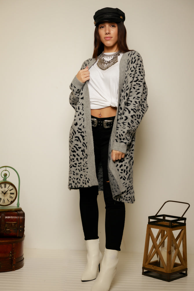 Jagger | Leopard Cardigan (Grey/Black)